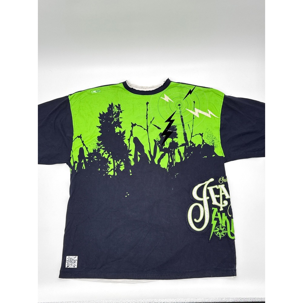 Akademiks Jeanius Level Chapter Graphic T-Shirt Navy Green Mens 3XL Lightning
